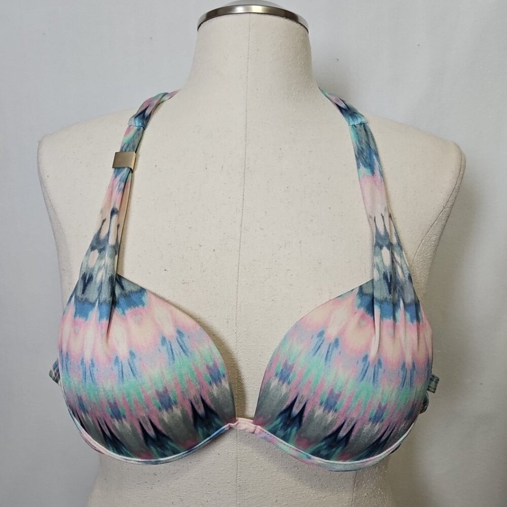 Victorias Secret Bombshell Push Up Bra Halter Bikini Swim Top Sz 32 D Tie Dye